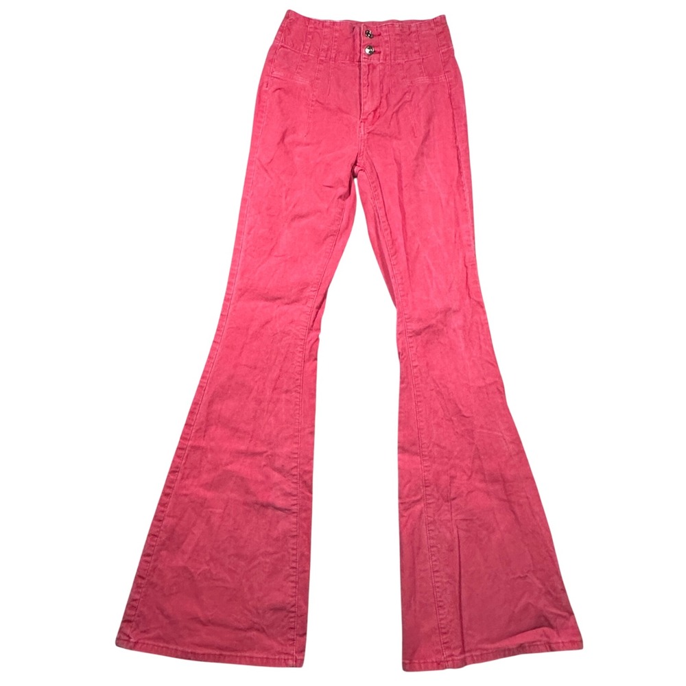 We The Free Flare Pants Womens 25 Pink Corduroy High Waist Wide Leg Boho